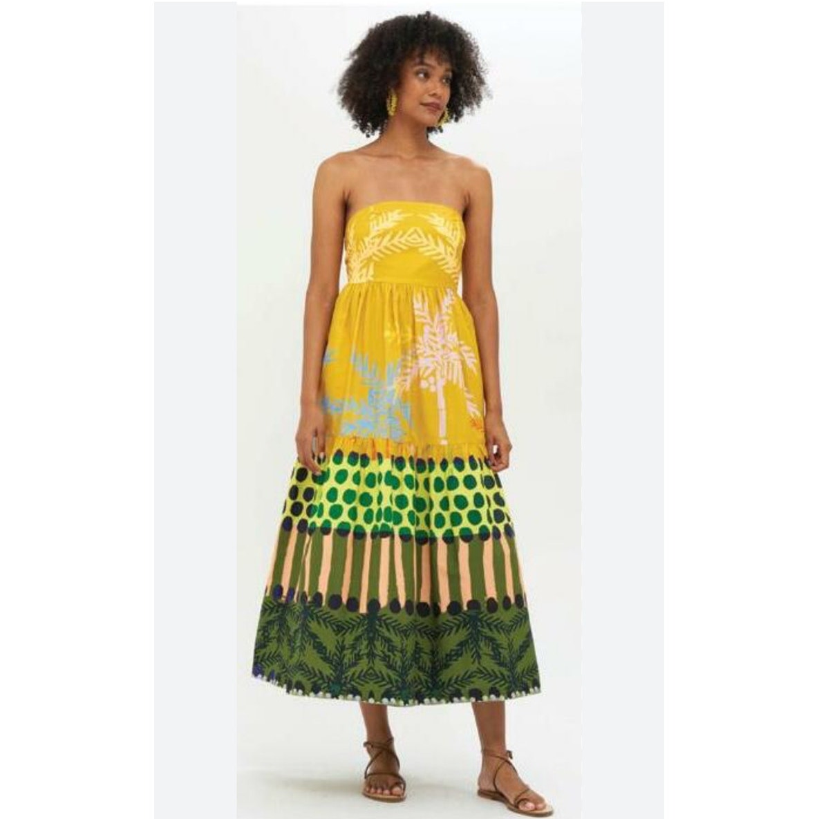 Oliphant Strapless Printed Midi Dress Size Medium