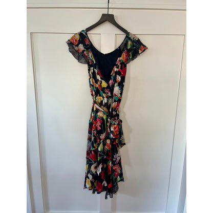 Elie Tahari Ryder V-neck Floral Dress Black Multi Size 4