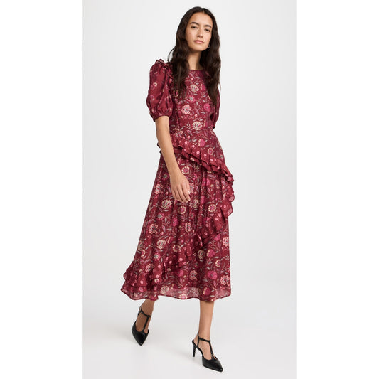Sea New York Famke Print Puff Sleeves Dress Magenta  Size 10