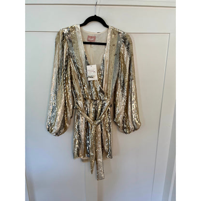 NEW NWT Show Me Your Mumu Wear Me Out Dress Champagne Beaded Sequin Size Small