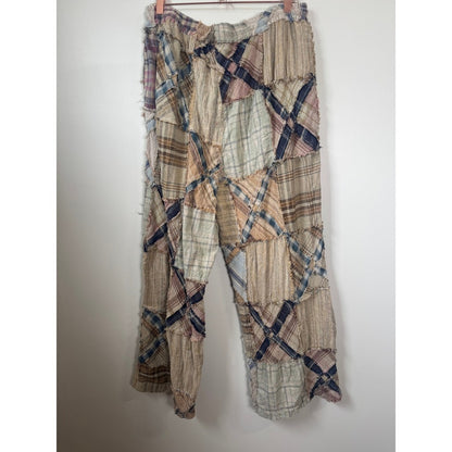 Jaded Gypsy Patchwork Plaid Pants Wide Leg Distressed Drawstring Boho S/M