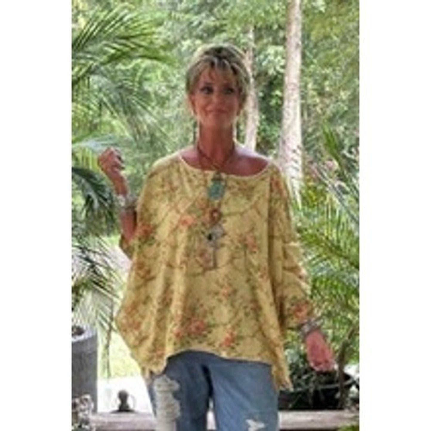 Jaded Gypsy Be Free Floral Print Oversized Poncho Top Women's