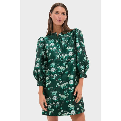 Pomander Place Floral Brocade Puff Sleeve Shift Dress Pink Yellow Green Small