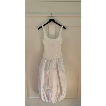 Zara Mixed Balloon Midi Dress in White Size XS Sleeveless Lined Side Zip Boho