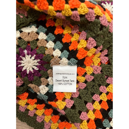 Jaded Gypsy Desert Sunset Tank Top S M Crochet Granny Square Boho Orange Green