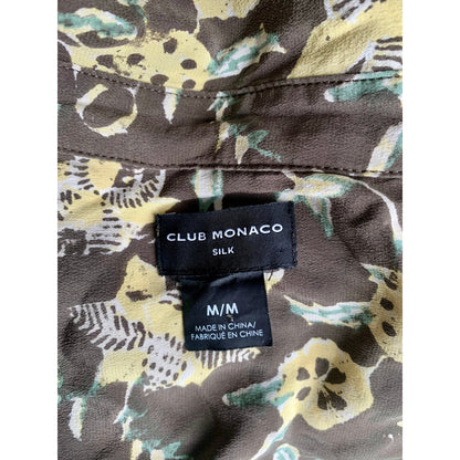 Club Monaco Midi Shirtdress in Brown Floral Medium Long Sleeve Button Front Silk