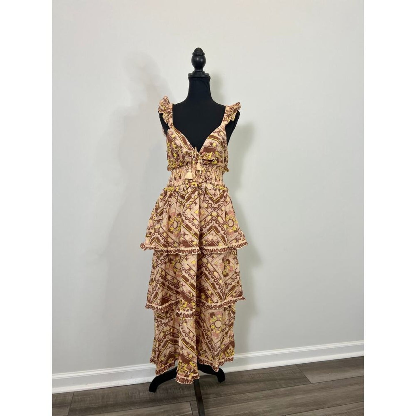 Cleobella Stella Ankle Dress in Multi Geo Print Medium Floral Layered Cotton‎