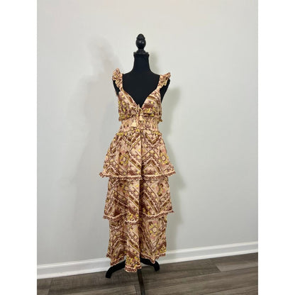 Cleobella Stella Ankle Dress in Multi Geo Print Medium Floral Layered Cotton‎