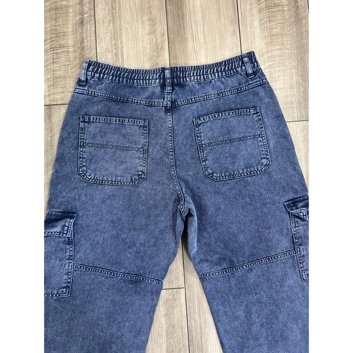 We The Free People Cargo Jeans in Blue Large Denim Zip Fly Stretch Cotton