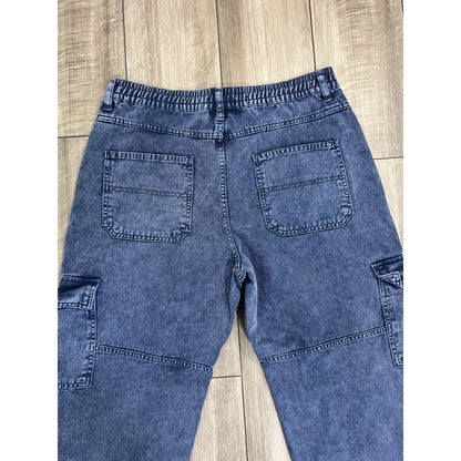 We The Free People Cargo Jeans in Blue Large Denim Zip Fly Stretch Cotton