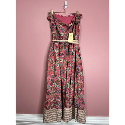 Anthropologie Let Me Be Boho Halter Maxi Dress in Brown Motif Size XL Floral