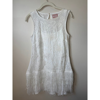 Show Me Your Mumu White Embroidered Fringe Mini Dress Sleeveless Flapper Bridal