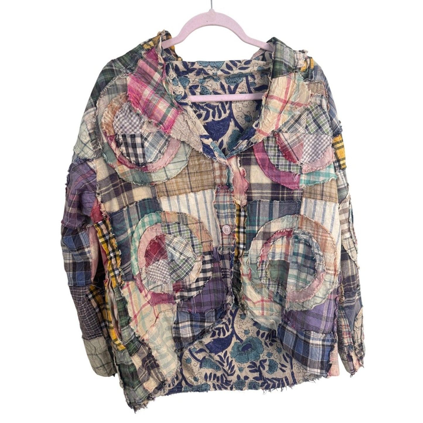 Jaded Gypsy Reversible Patchwork Plaid Floral Boho Jacket Multi Color Women L/XL