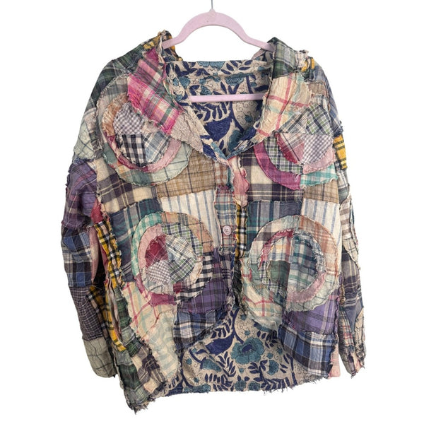 Jaded Gypsy Reversible Patchwork Plaid Floral Boho Jacket Multi Color Women L/XL