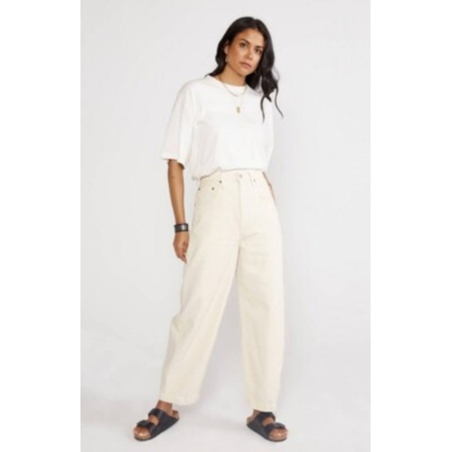 Etica Iris High Rise Barrel Leg Jeans Off White Cotton Denim Size 30