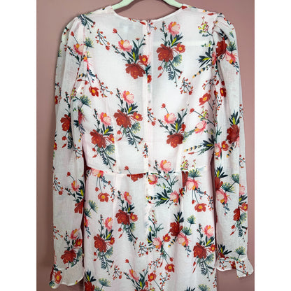 Sau Lee Ciara Floral Pink Ruffle Hi-Low Midi Dress Size 4