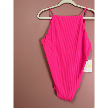 Show Me Your Mumu Portia Ribbed Bodysuit in Hot Pink Size XL