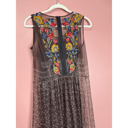 Johnny Was Eleir Printed Mesh Maxi Dress Size XS Floral Sleeveless Embroidered