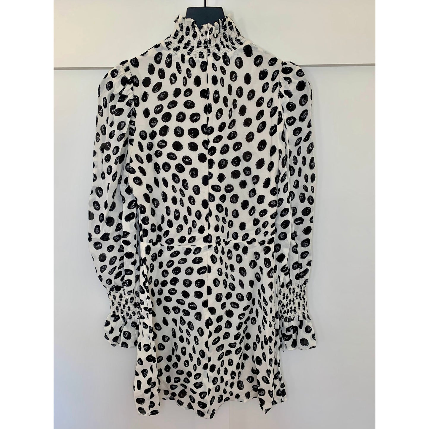 Reformation Archie Mini Dress High Neck in Twist Polka Dot Size 4 Long Sleeve