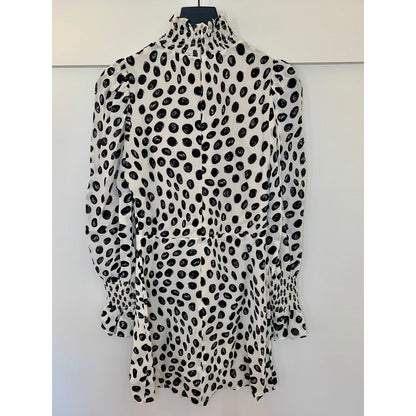 Reformation Archie Mini Dress High Neck in Twist Polka Dot Size 4 Long Sleeve