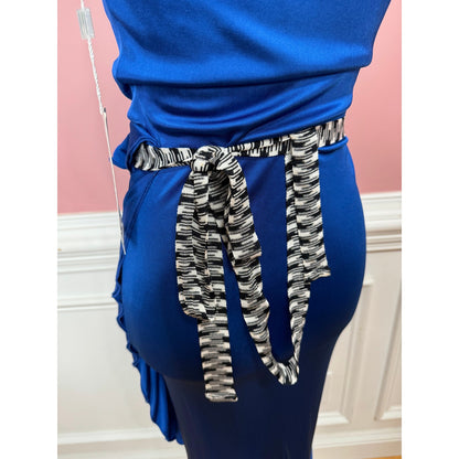 Missoni Viscose Wrap Dress in Royal Blue US Size 8 Cowl Neck Ruffle Asymmetric
