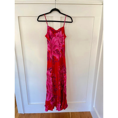 FARM Rio Maxi Dress Red Floral Print Spaghetti Strap Midi Length