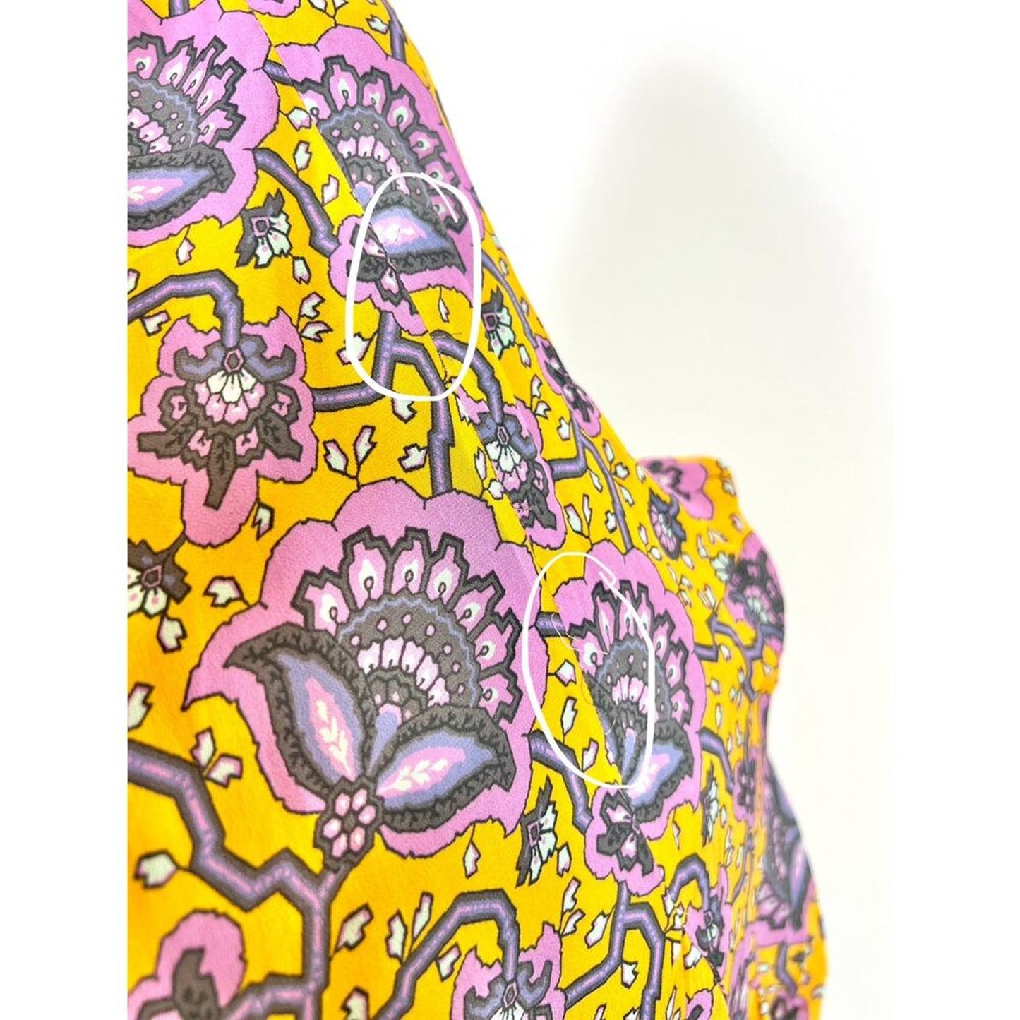 Rhode Lulani Midi Dress in Gold Lotus‎ Printed Size 0 Floral Fluted Hem Lined
