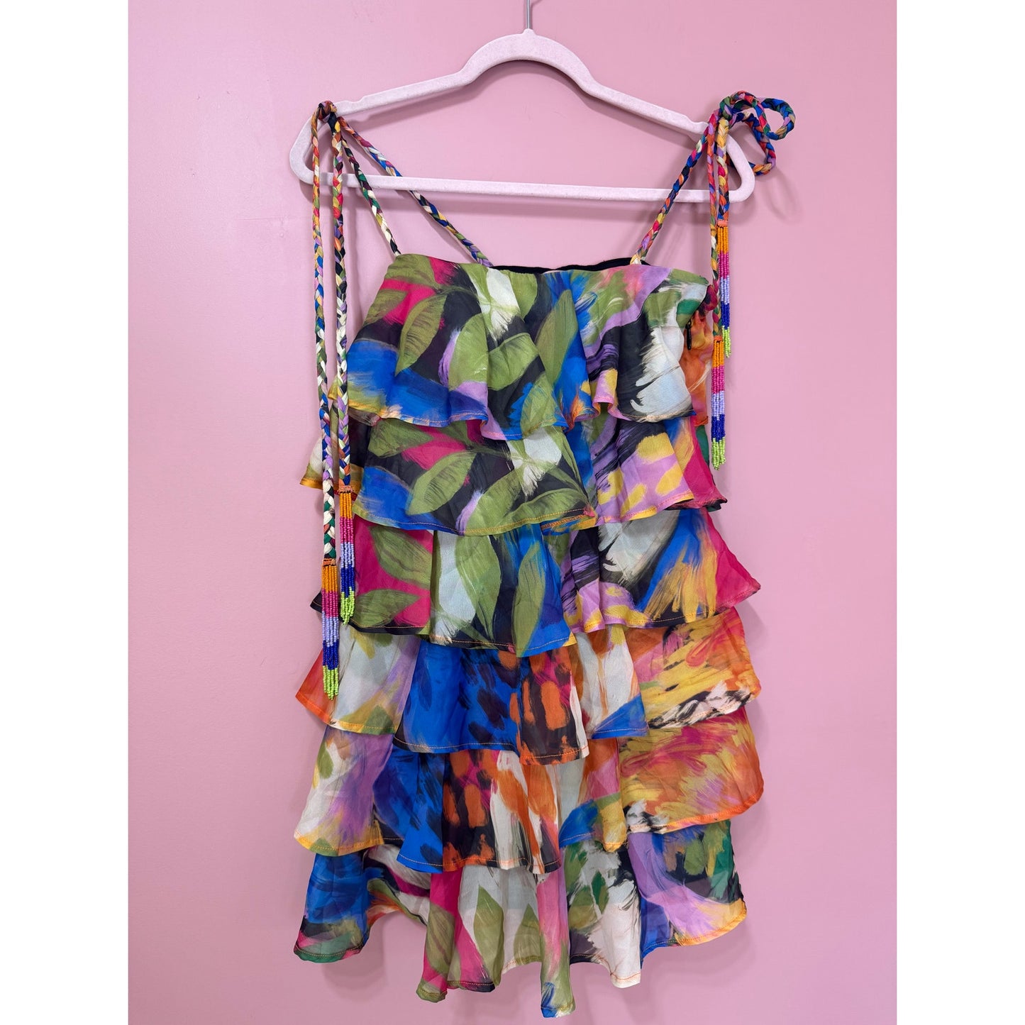 NEW Show Me Your Mumu Rowan Ruffle Mini Dress Midnight in Rio Size XS