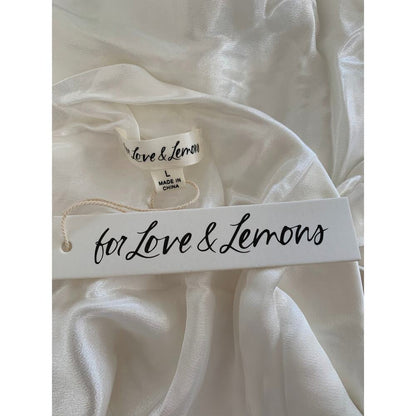 For Love & Lemons Hazel Mini Dress White Large‎ Satin Long Sleeve Pullover Lined