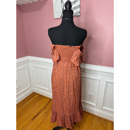 byTimo Floral Maxi Dress Orange Floral Small Short Sleeve Ruffle Smocked Cotton