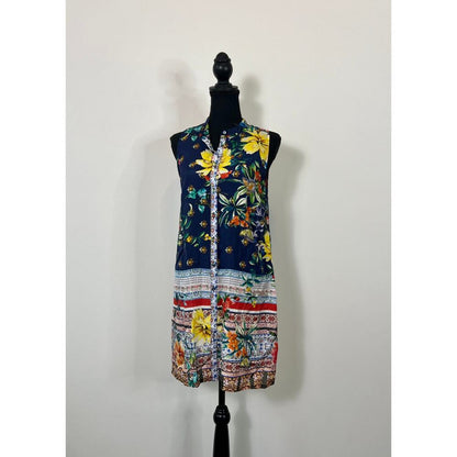 Johnny‎ Was Mini Dress Size XS Floral Butterfly Button Front Silk Boho Summer