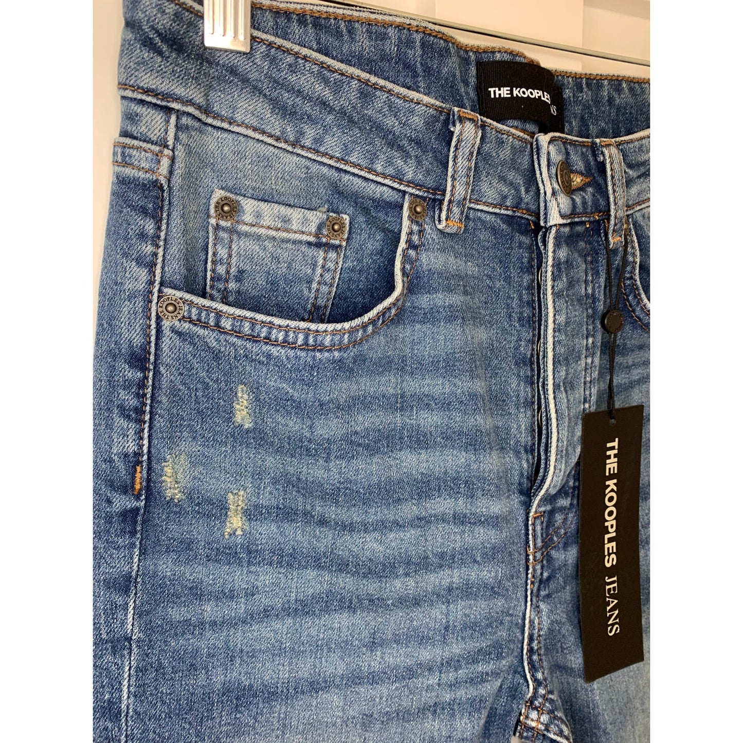 The Kooples Jeans in Blue Denim Size 27 Button Fly Skinny Leg Whiskered Pockets