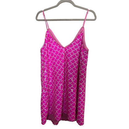 Buddy Love Pink Sequin Mermaid Scale Mini Dress Womens Medium V-Neck Shift Party
