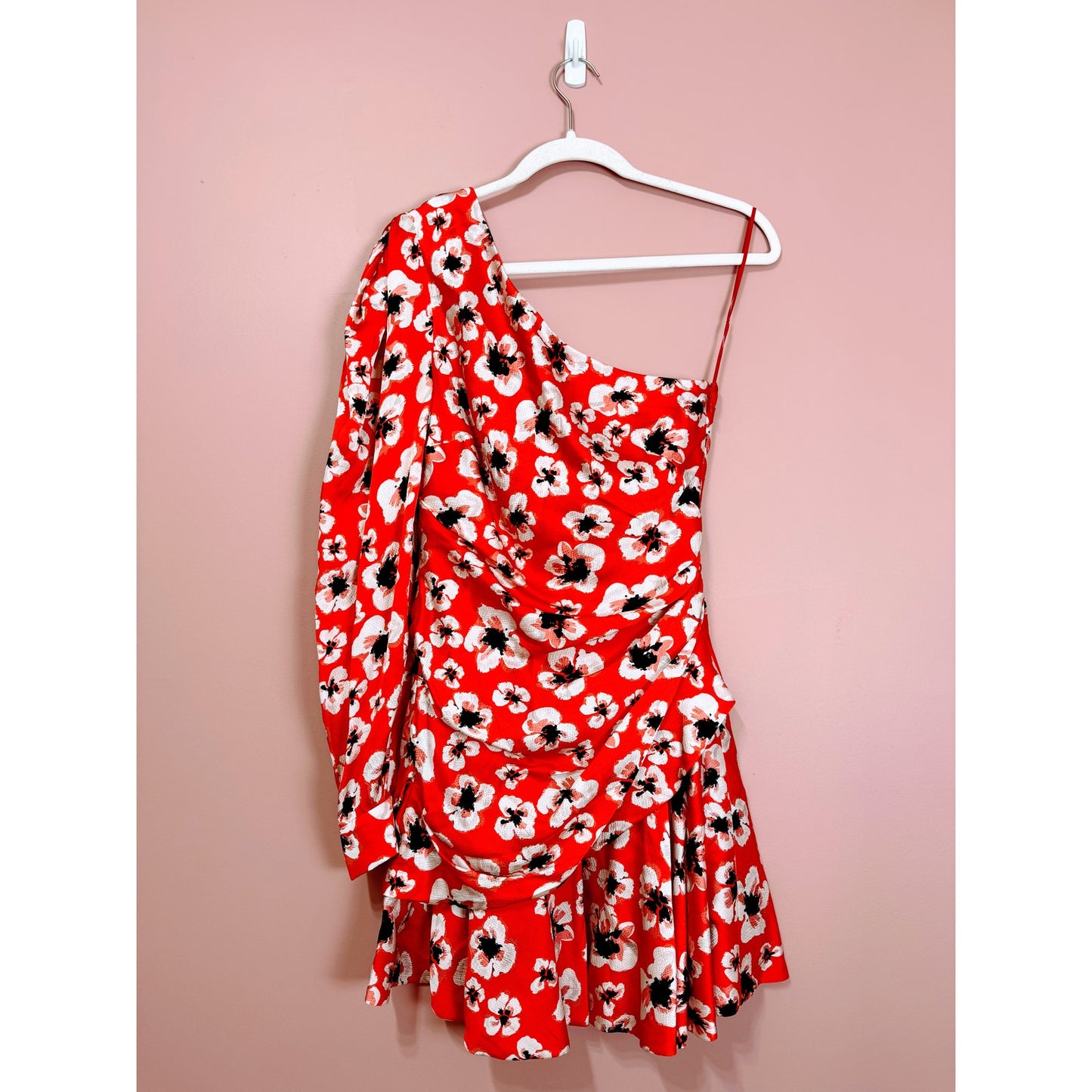 Borgo De Nor Christina Floral One-Sleeve Side Ruched Mini Dress Size 6/XS