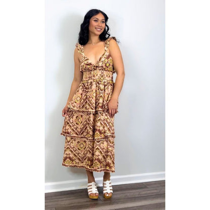 Cleobella Stella Ankle Dress in Multi Geo Print Medium Floral Layered Cotton‎