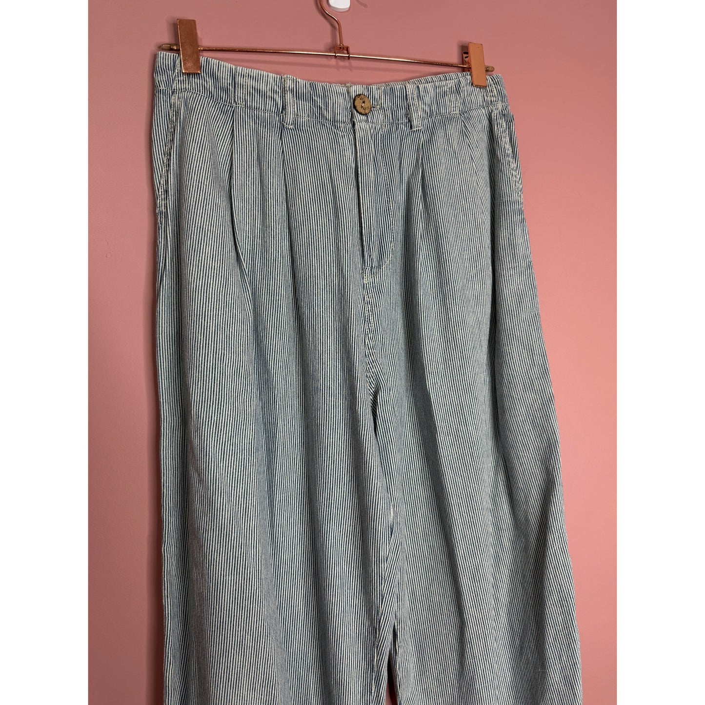 Free People Wanderlust Denim Suit Set in Blue Pinstripe Size 0 Pockets Cotton