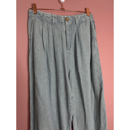 Free People Wanderlust Denim Suit Set in Blue Pinstripe Size 0 Pockets Cotton