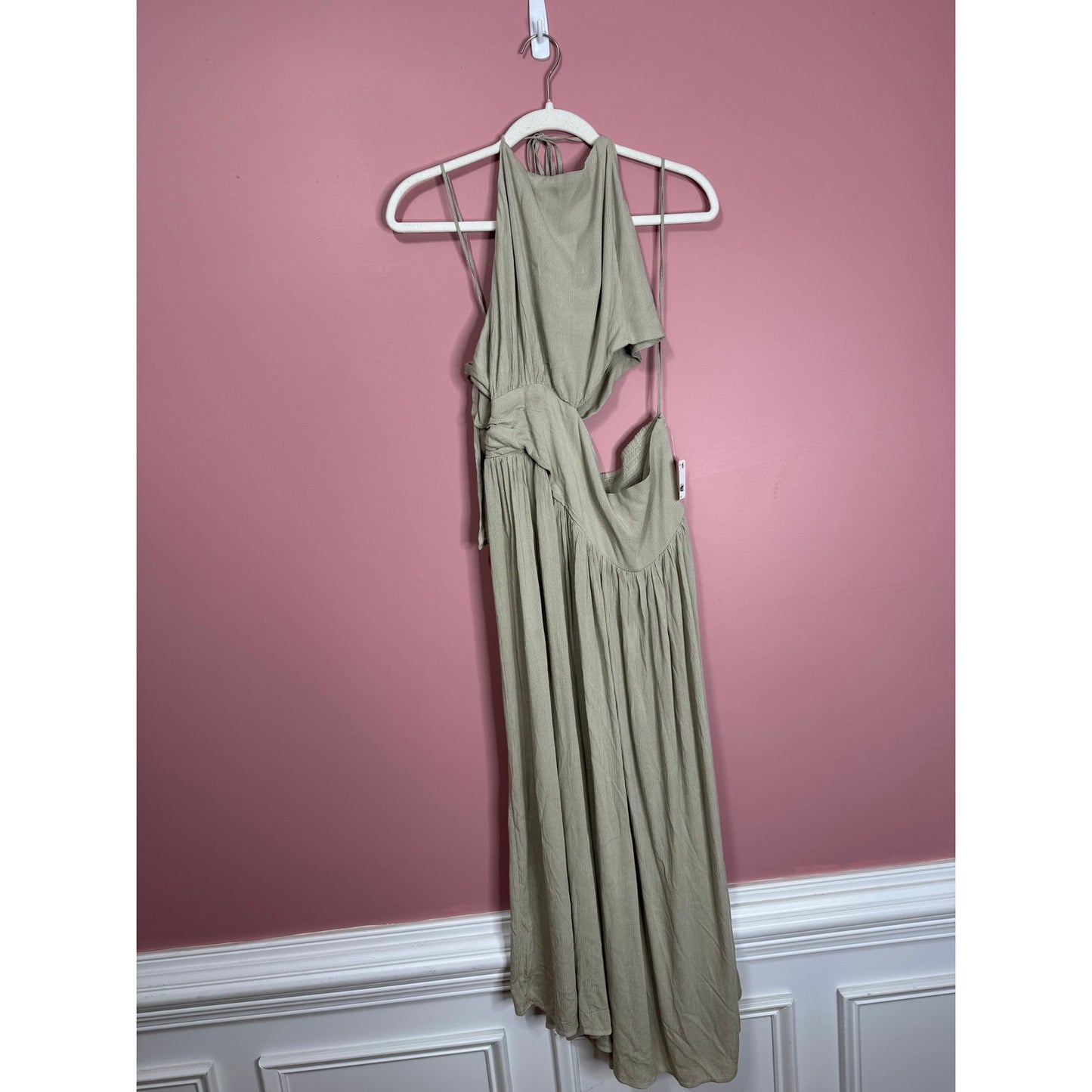 Free People Suki Midi Dress in Neutral Size XL Cutout Sleeveless Tie Back Party