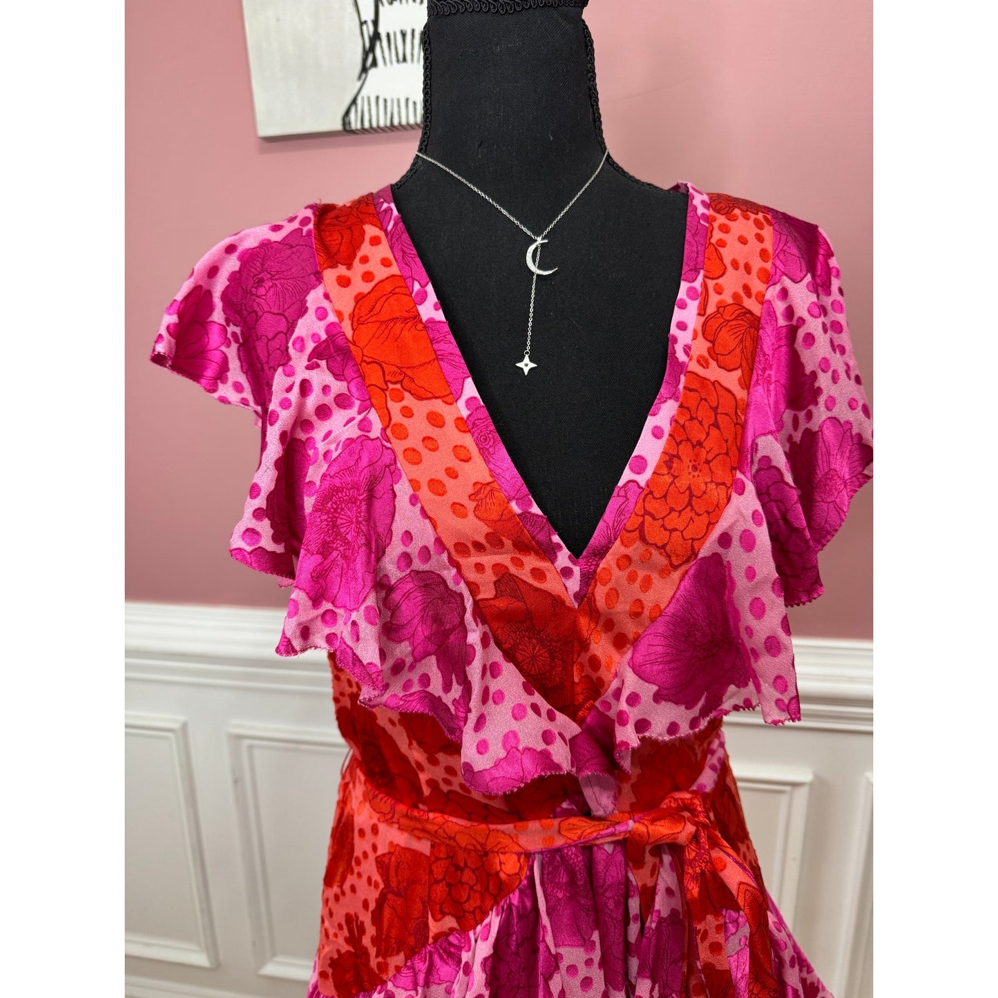 Le Superbe Aurora Flora Lil Flirt Wrap Dress Fuchsia Pink Size 12 Floral Ruffle