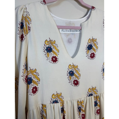 ALIX OF BOHEMIA Cream Floral Print Long Sleeve Maxi Dress Size M