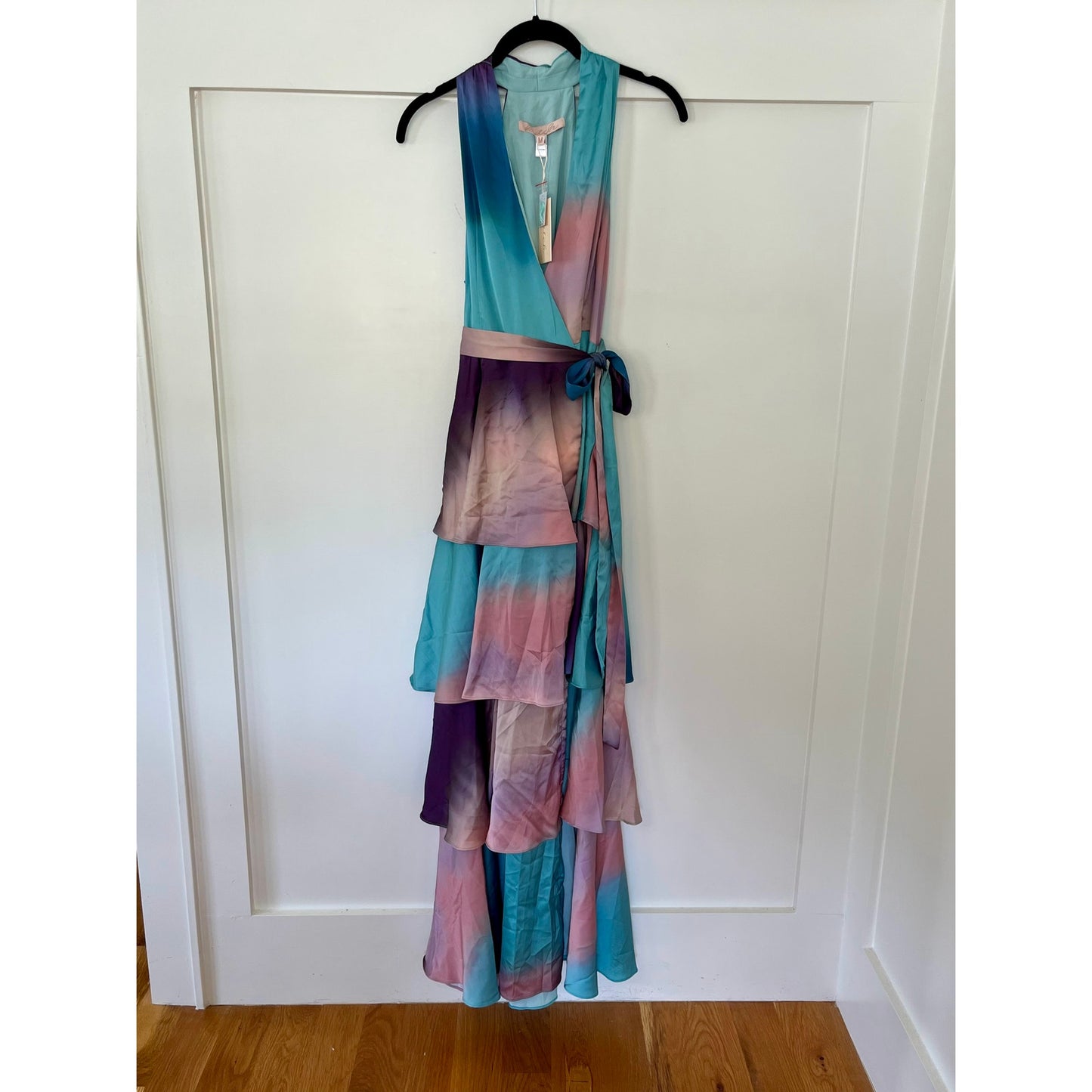 NEW NWT Hutch Satin Paige Wrap Maxi Tiered Ruffle Dress Multi Size Medium