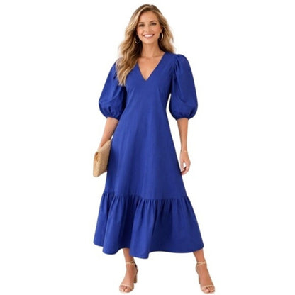 Anna Cate Royal Blue V-Neck Puff Sleeve Tiered Midi Dress XS
