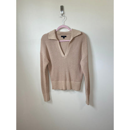 J Crew Collared Ribbed Sweater Beige Long Sleeve Pullover Size Small