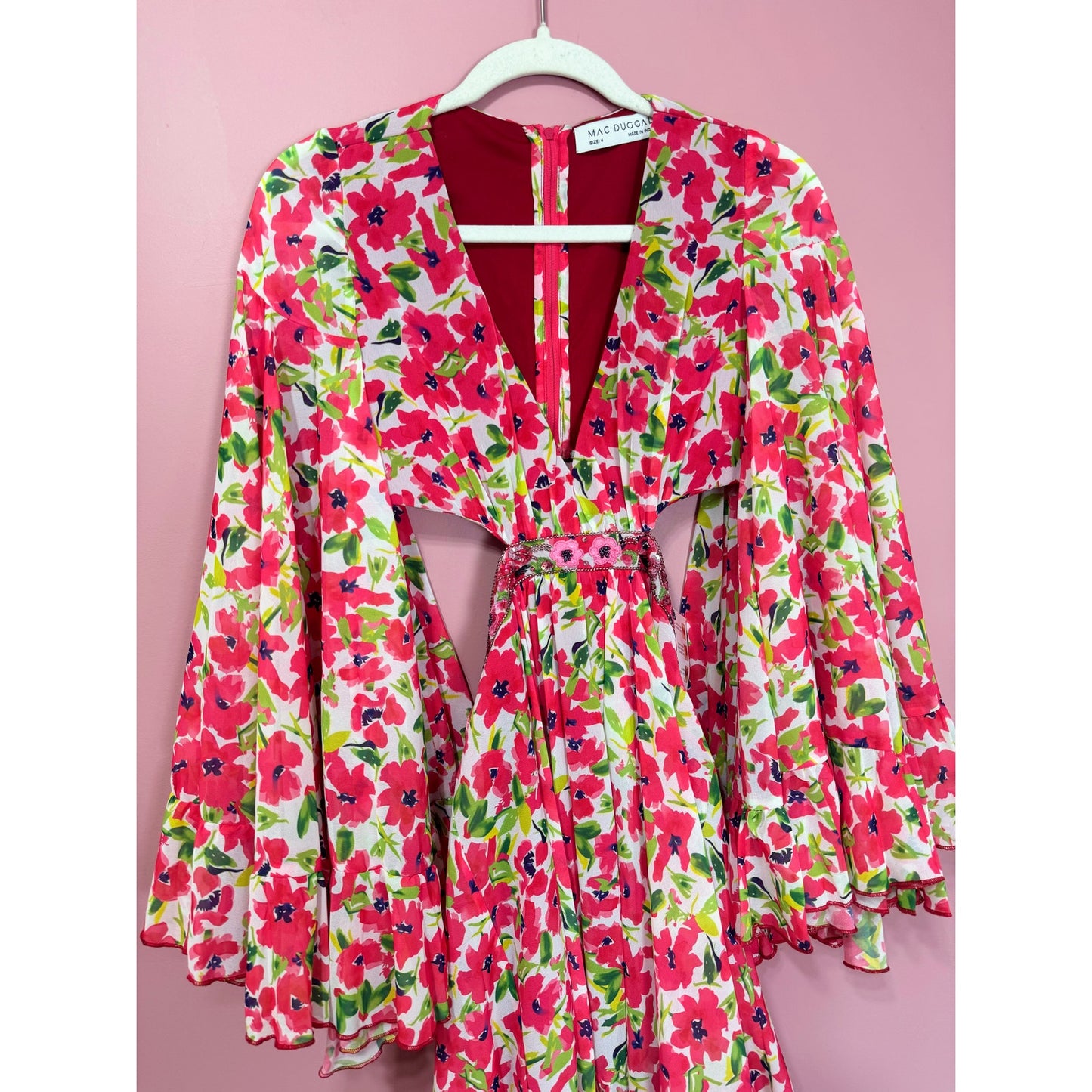 NEW NWT Mac Duggal Floral Printed Short Bell Sleeve Mini Dress STYLE 9158 Size 4