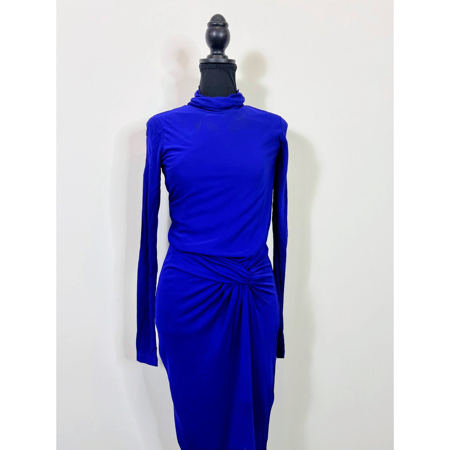 Reiss Freya Twist Front Midi Dress Cobalt Blue Size 2 Turtleneck Party Cocktail