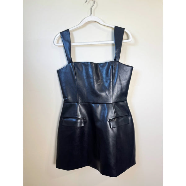 NEW NWT Amanda Uprichard Bethany Skort Romper Faux Leather Black Large