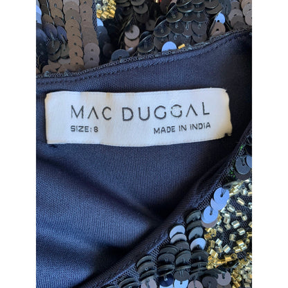 Mac Duggal Metallic Floral Midi Sequin in Midnight Dress Size 8 Long Sleeve