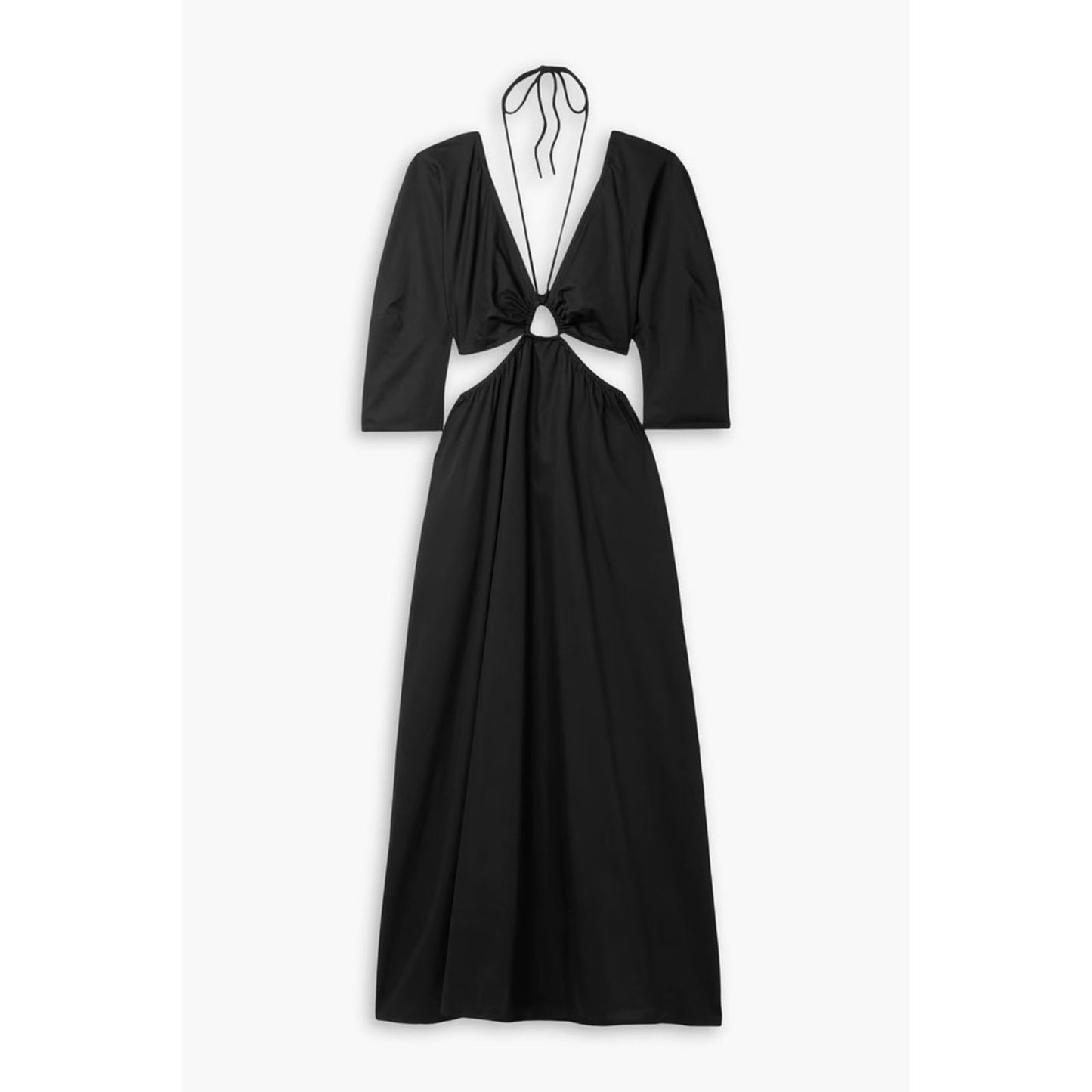 Mara Hoffman Black Organic Cotton Cutout Puff Sleeve Maxi Dress Halter NEW