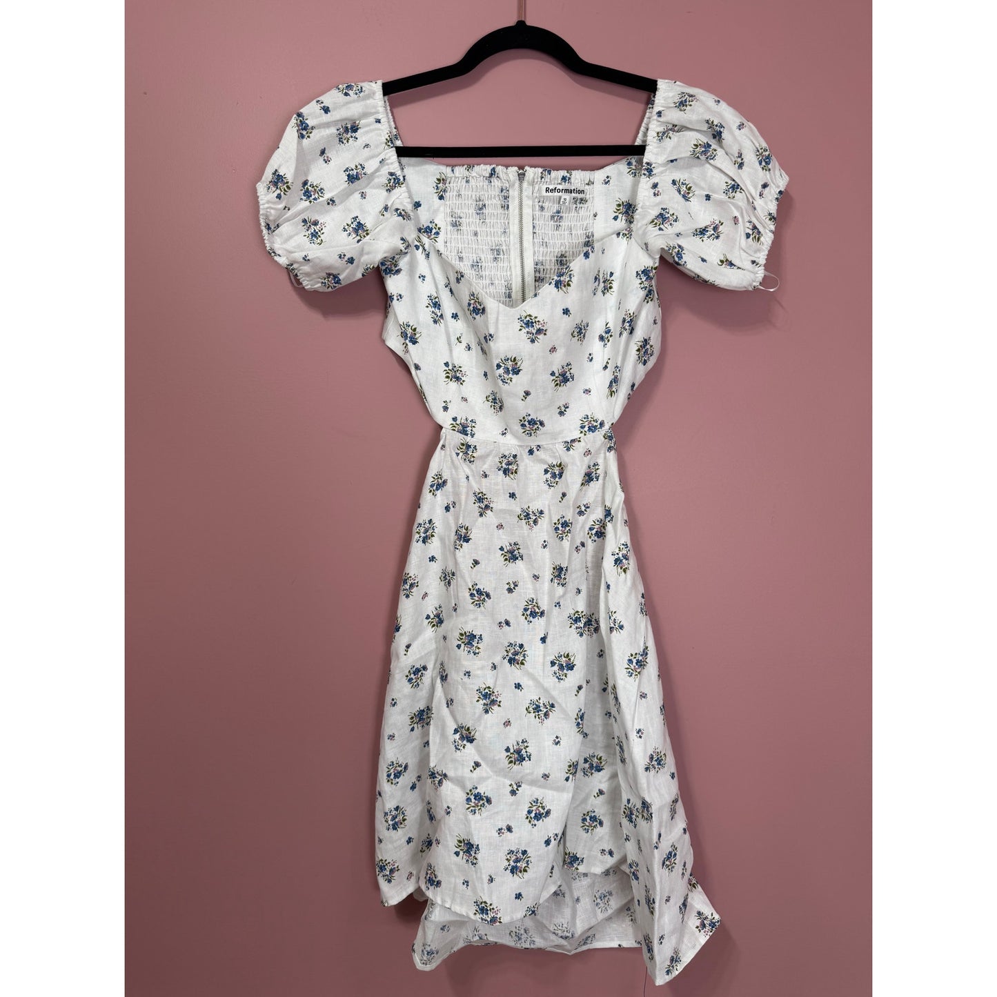 NEW NWT Reformation Emilia White Floral Mini Linen Cut Out Dress Size 10