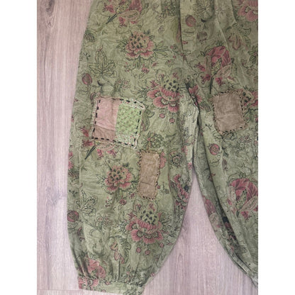Jaded Gypsy Floral Patchwork Harem Pants Green Pink Boho Lagenlook Balloon